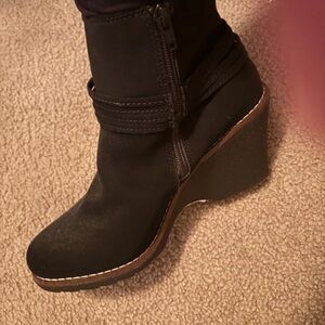 Black Wedge Ankle Boots with Side Zip